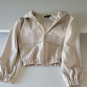 Lulu's Cream Ivory Vegan Leather Bomber Jacket